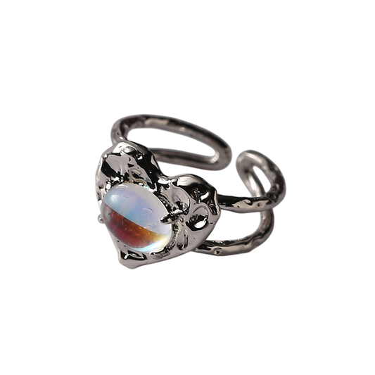 Sterling Silver Clear Quartz Heart Design Adjustable Ring