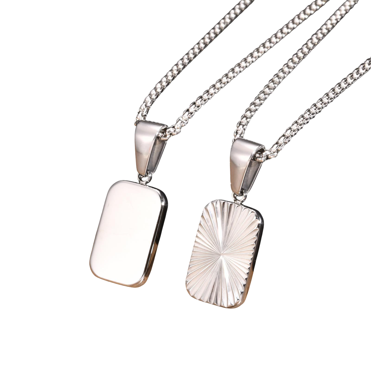 Stainless Steel Sunburst Light Rays Pendant Necklace