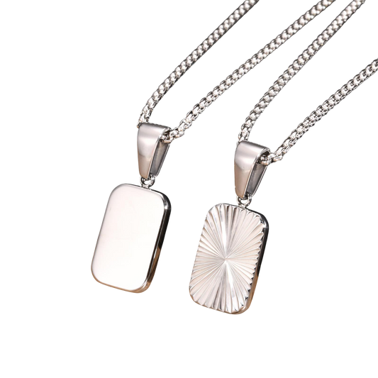 Stainless Steel Sunburst Light Rays Pendant Necklace