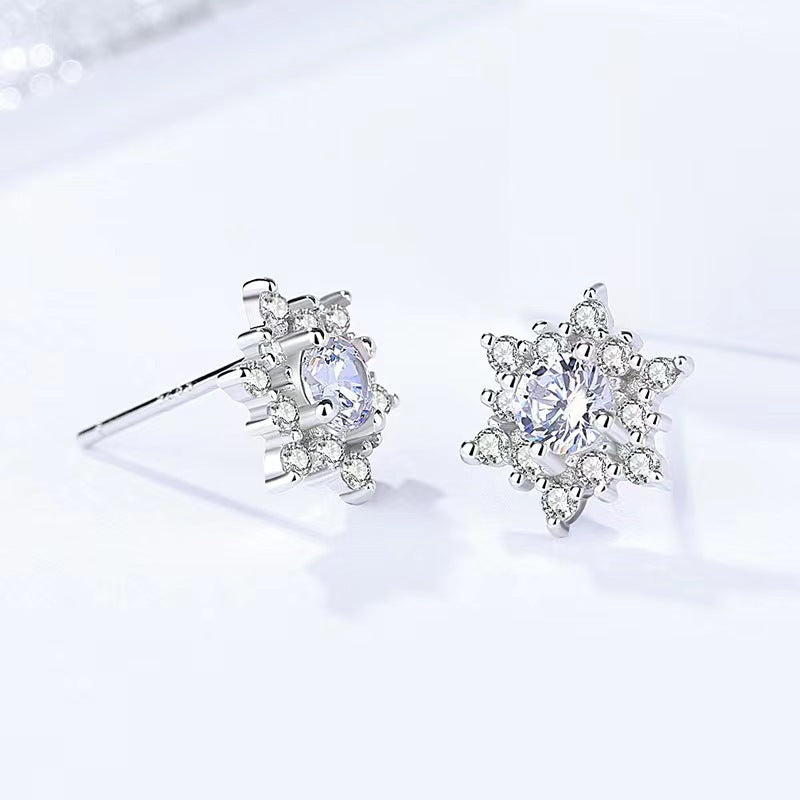 Sterling Silver Snowflake Design Stud Earrings