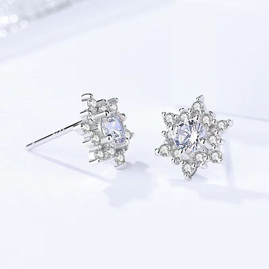 Sterling Silver Snowflake Design Stud Earrings