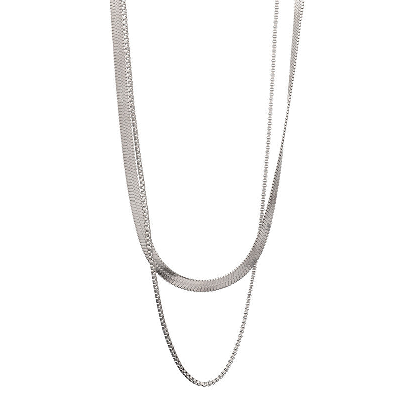 Sterling Silver Double Layered Chain Snake Necklace