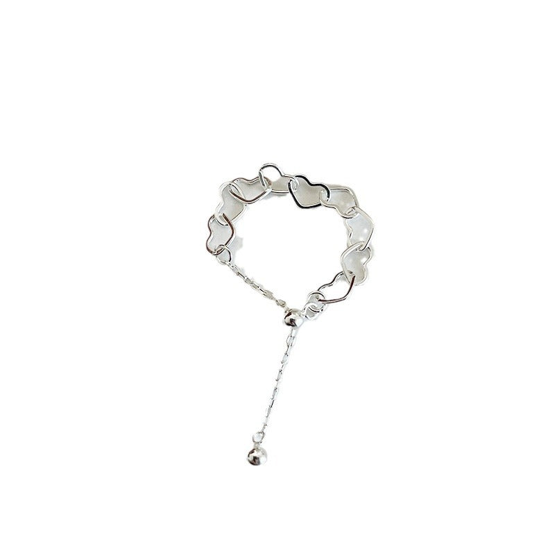 Sterling Silver Heart Chain Adjustable Ring