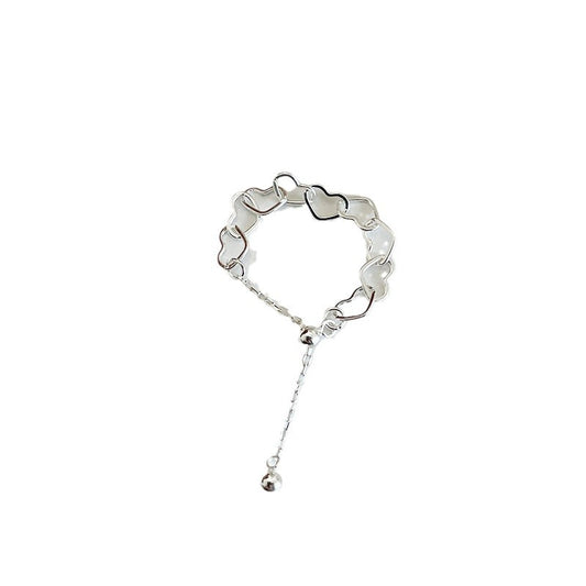 Sterling Silver Heart Chain Adjustable Ring
