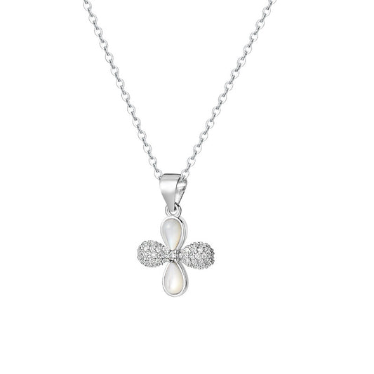 Sterling Silver Diamante Clover Pendant Necklace