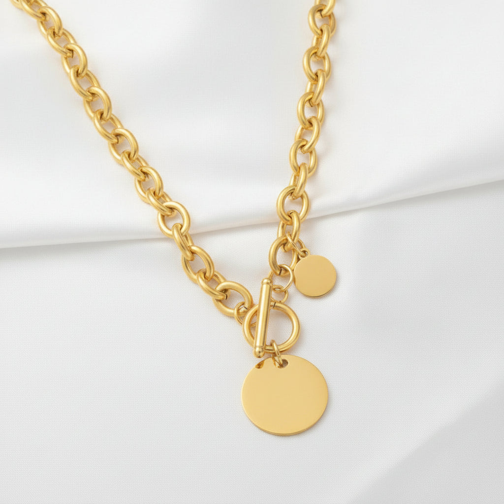 Stainless Steel Round Pendant Necklace