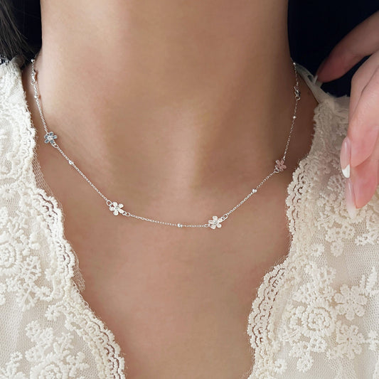 Sterling Silver Flowers Necklace