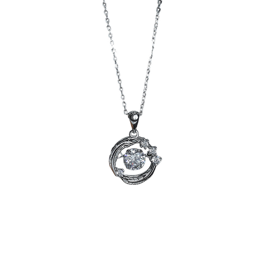 Sterling Silver Round Wheat Ears Cubic Zirconia Pendant Necklace