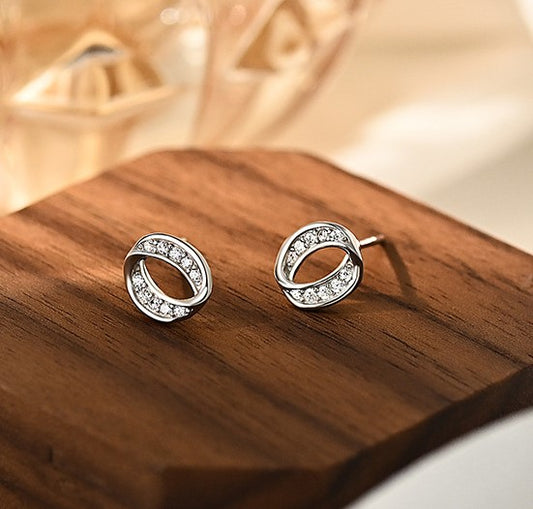 Sterling Silver Micro-inlaid Zircon Stud Earrings