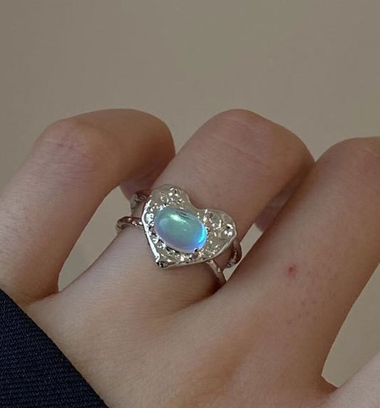 Sterling Silver Clear Quartz Heart Design Adjustable Ring