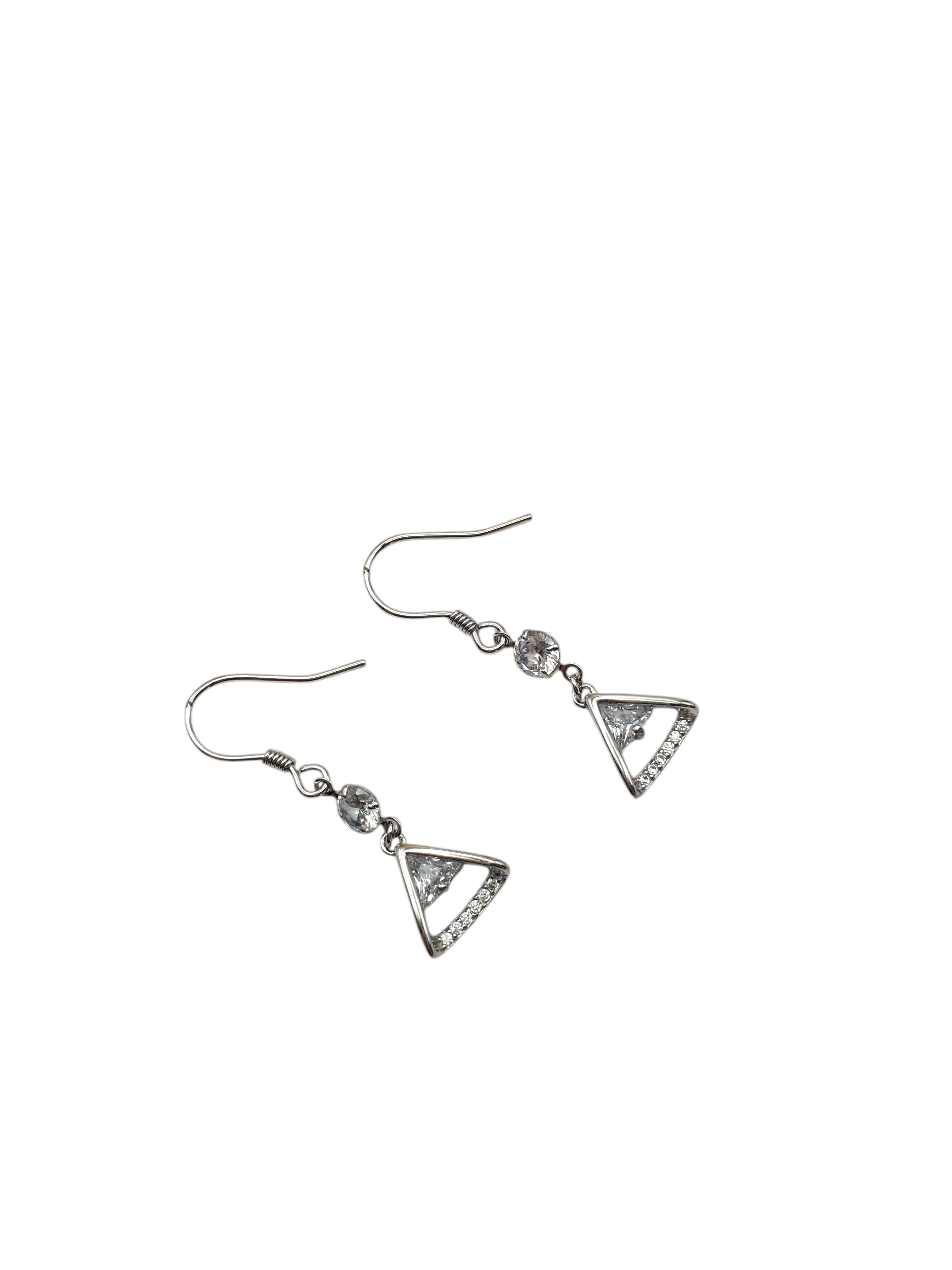 Triangle-shaped earrings with CZ Triangle Cubic Zirconia on a white background