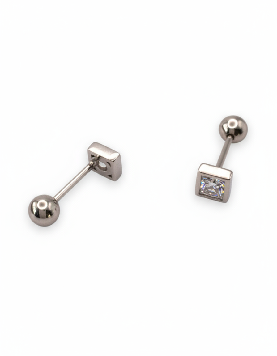 Sterling Silver Square barbell Stud Earring