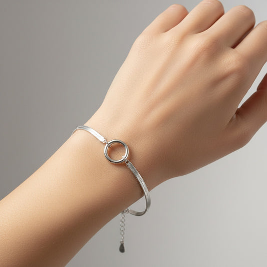 Sterling Silver Herringbone Chain Circle Linked Bracelets