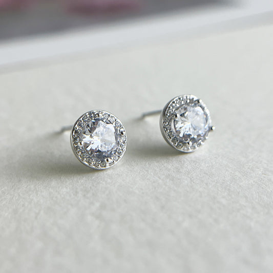 Sterling Silver Round cubic zirconia Stud Earrings