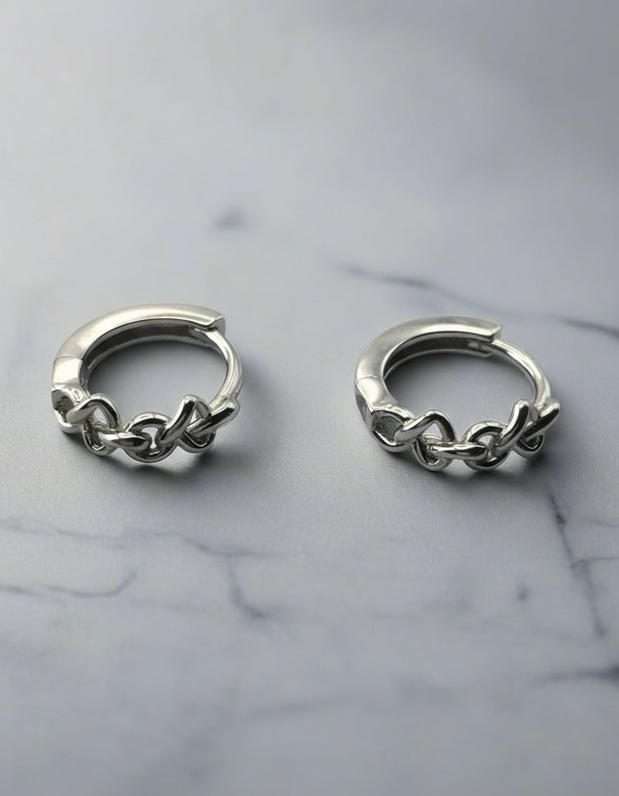 Pair of silver chain hoop earrings