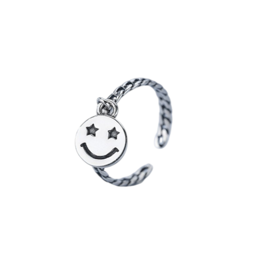 Sterling Sliver Smiley Face Adjustable Ring