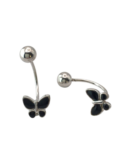 Butterfly-shaped earrings on a white background
