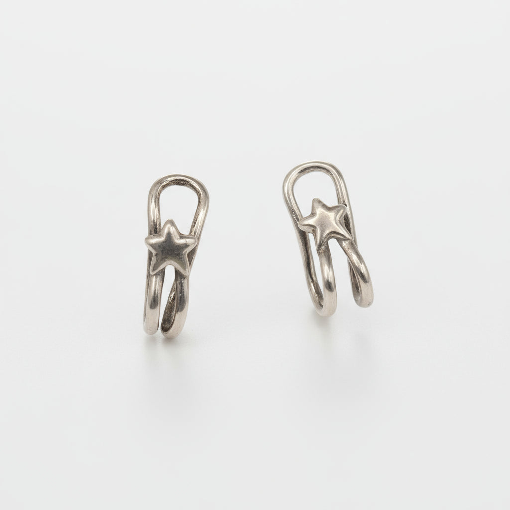 Sterling Silver Star Cuff Earrings