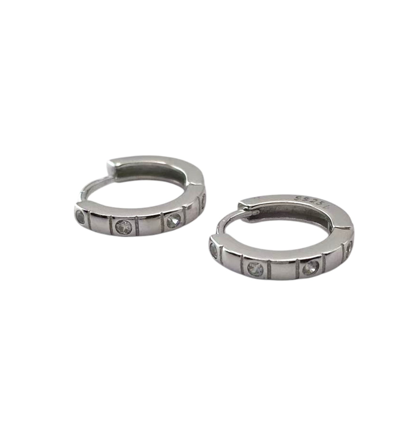 Sterling Silver Cubic Zirconia Flush Huggie Earrings