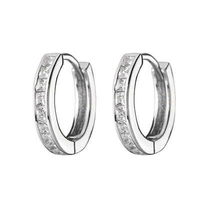 Sterling Silver Channel Cut Cubic Zirconia Huggie Hoops Earrings