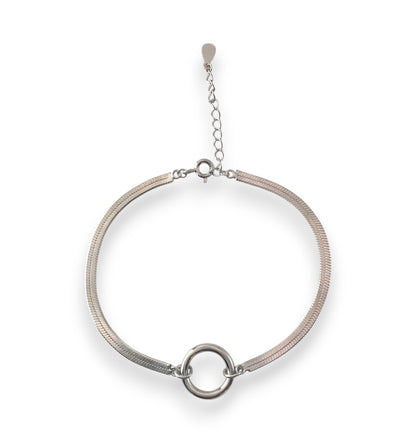 Sterling Silver Herringbone Chain Circle Linked Bracelets