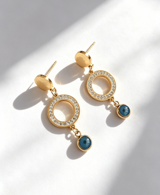 Round Zircon Evil Eye Waterproof Earrings