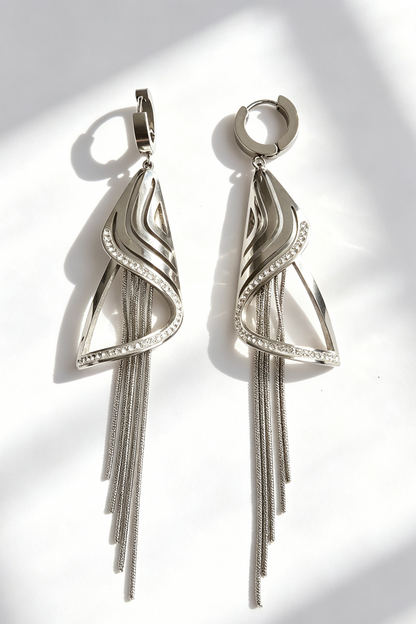 Feature Zircon Tassel Hoop Waterproof Earrings