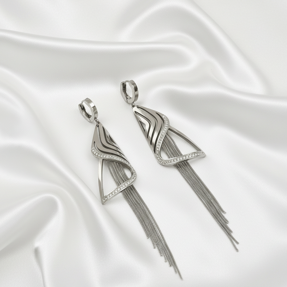 Feature Zircon Tassel Hoop Waterproof Earrings