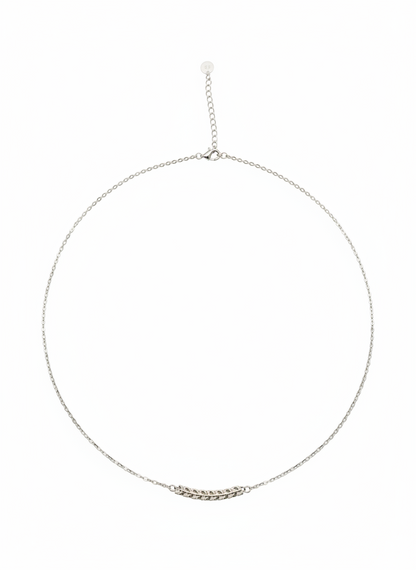 Silver necklace on a white background