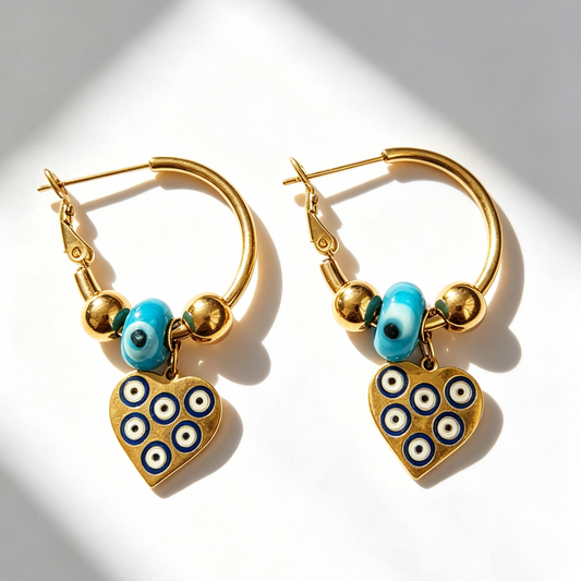 Evil Eye Heart Pendant Waterproof Earrings