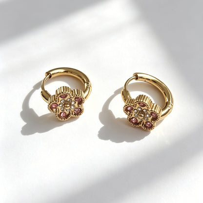 Flower Zircon Hoop Waterproof  Earrings
