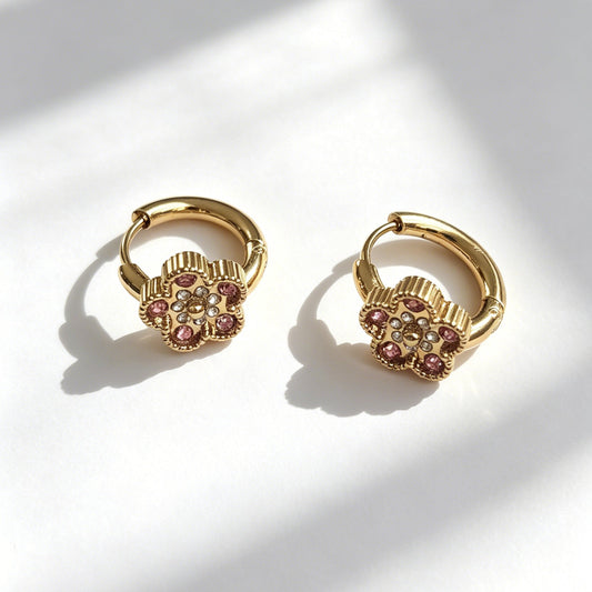 Flower Zircon Hoop Waterproof  Earrings