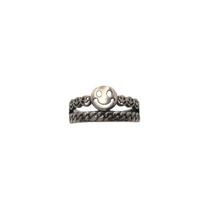 Sterling Sliver Vintage Smiley Face Adjustable Ring