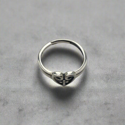 Sterling Sliver Heart Shape Cross Design Adjustable Ring
