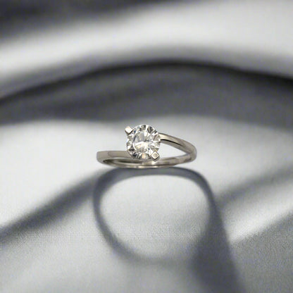 Sterling Silver Round Cubic Zirconia Adjustable Ring