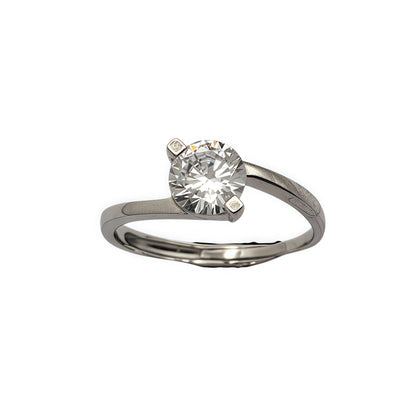 Sterling Silver Round Cubic Zirconia Adjustable Ring