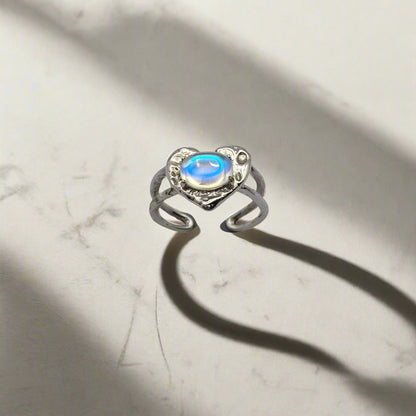 Sterling Silver Clear Quartz Heart Design Adjustable Ring