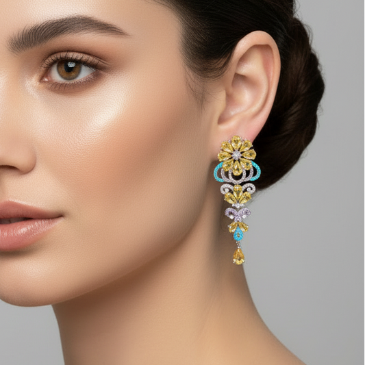 Hand Craft multi-colored crystal floral earrings