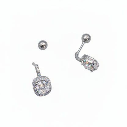Sterling Silver Square Zircon Screw Back Earrings