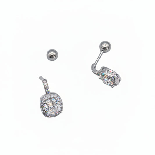 Sterling Silver Square Zircon Screw Back Earrings