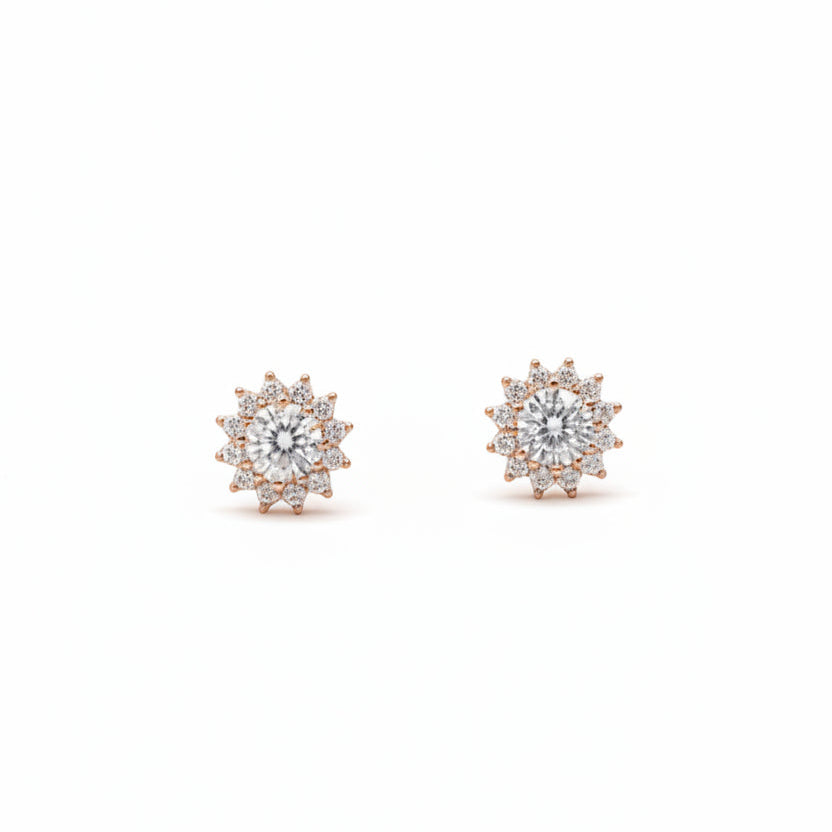 Sterling Silver Rose Gold Flower Zircon Stud Earrings