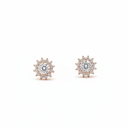 Sterling Silver Rose Gold Flower Zircon Stud Earrings