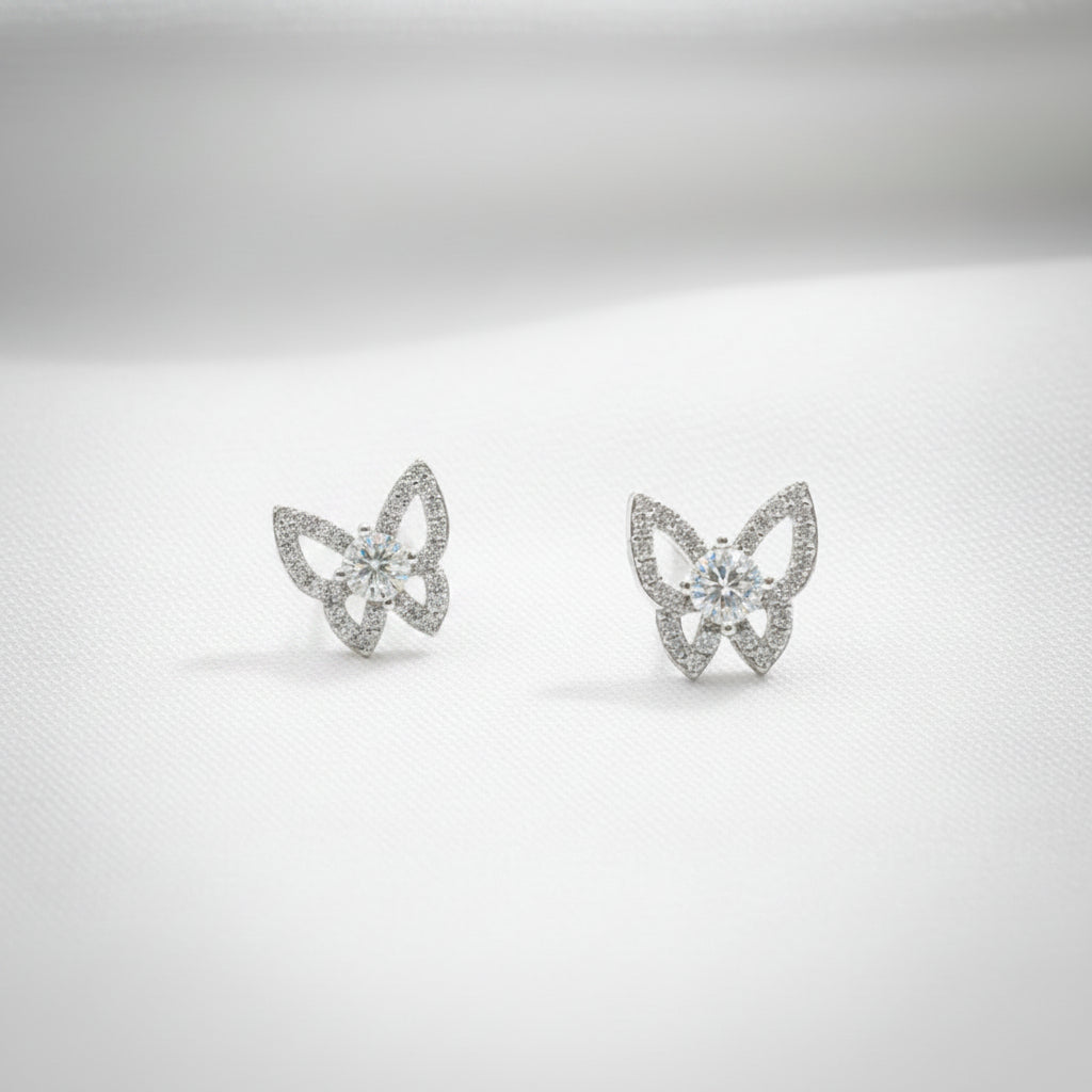 Sterling Silver Butterfly Zircon Stud Earrings
