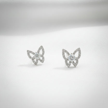 Sterling Silver Butterfly Zircon Stud Earrings