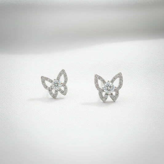 Sterling Silver Butterfly Zircon Stud Earrings