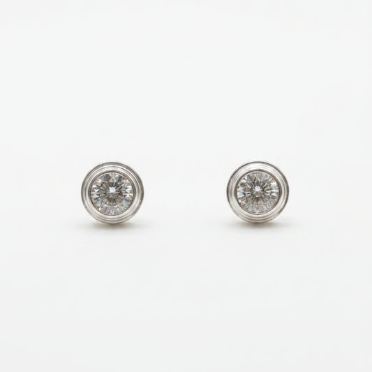 Sterling Silver Round Zircon Stud Earrings