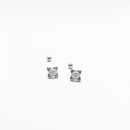 Sterling Silver Flower Zircon Stud Screw-Back Earrings