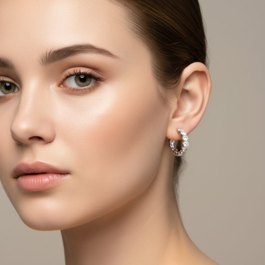 Sterling Silver Wave-Shaped Zircon Huggie Hoop Earrings