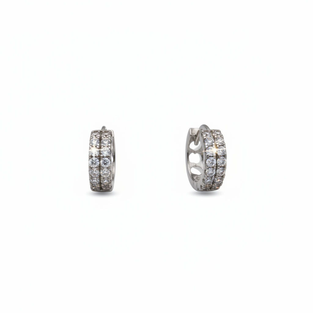 Sterling Silver Double-Row  Huggie Hoop Zircon Earrings