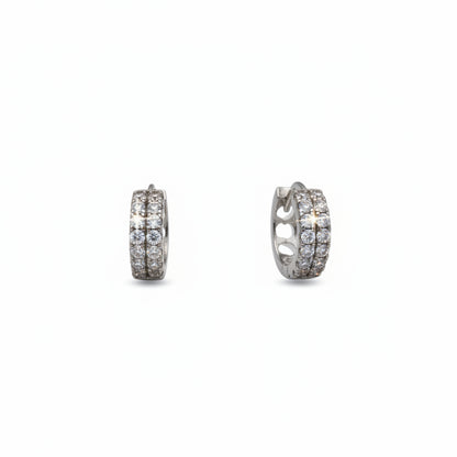 Sterling Silver Double-Row  Huggie Hoop Zircon Earrings